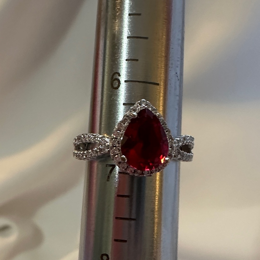 Red crystal Teardrop Ring with Silver Accents